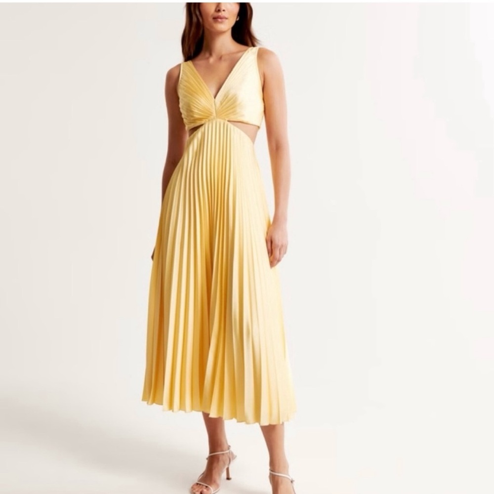 Abercrombie & Fitch Sunny Yellow Pleated Midi Dress